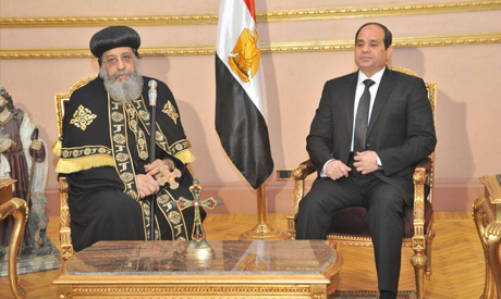 In Cathedral, Sisi offers condolences to Pope Tawadros for 21 killed Copts in Libya