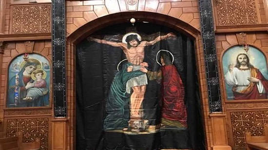 Black curtains across Egypt’s churches show sorrow over Christ’s crucifixiction
