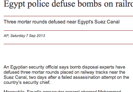 Egypt police defuse bombs on railroad tracks