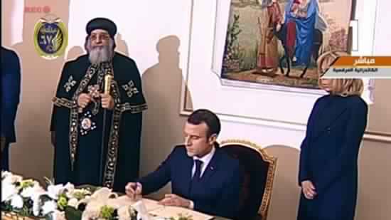 Pope Tawadros II receives French president and his wife