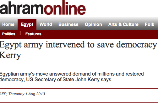 Egypt army intervened to save democracy: Kerry